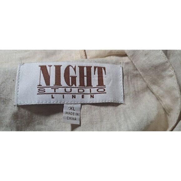 Night Studio Linen Jacket  Shacket Beige Linen Lagonlook Pockets Hooded X-Large - Picture 7 of 8